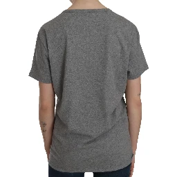 Cotton Grey Short Sleeve Round Neck Top T-shirt Blouse