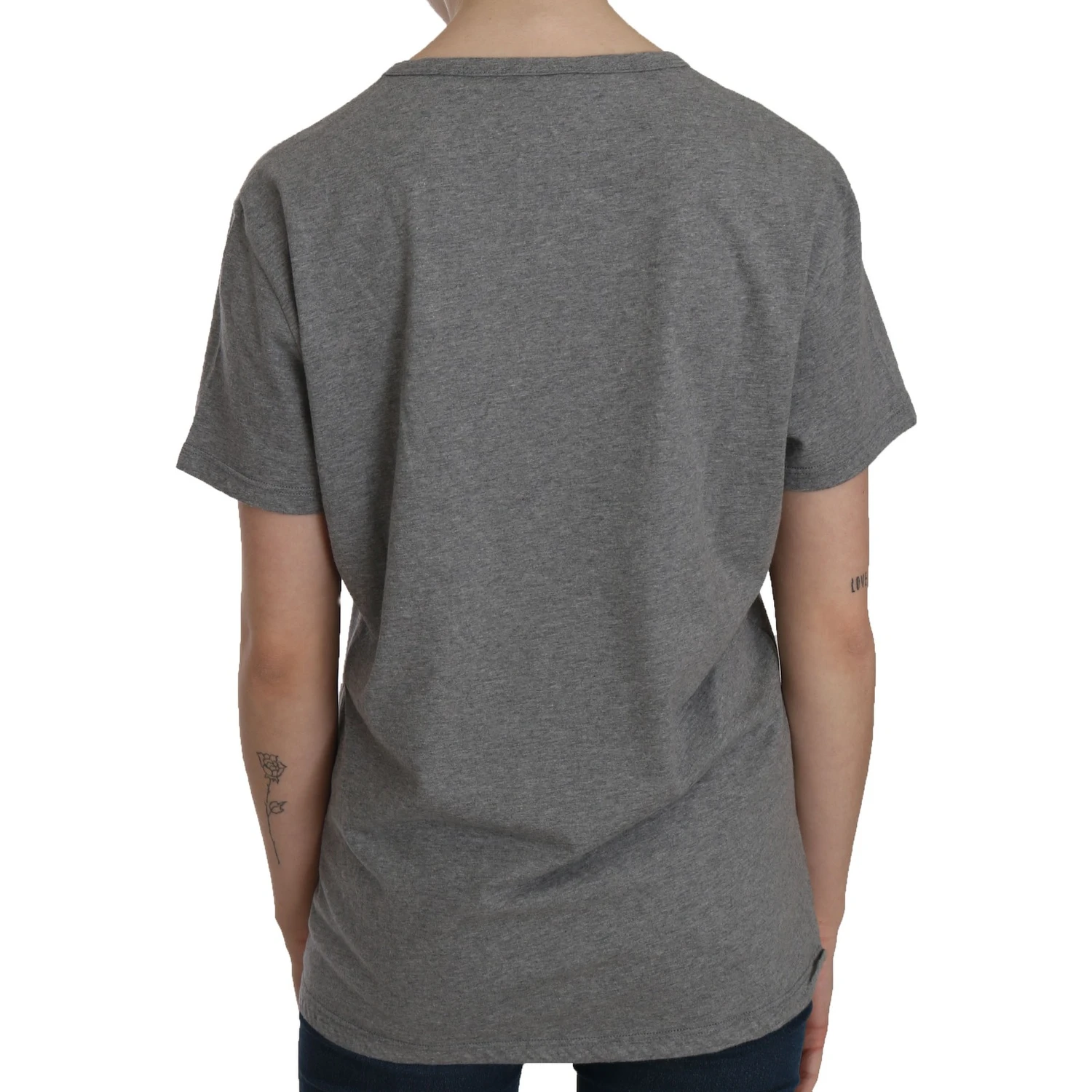 Cotton Grey Short Sleeve Round Neck Top T-shirt Blouse