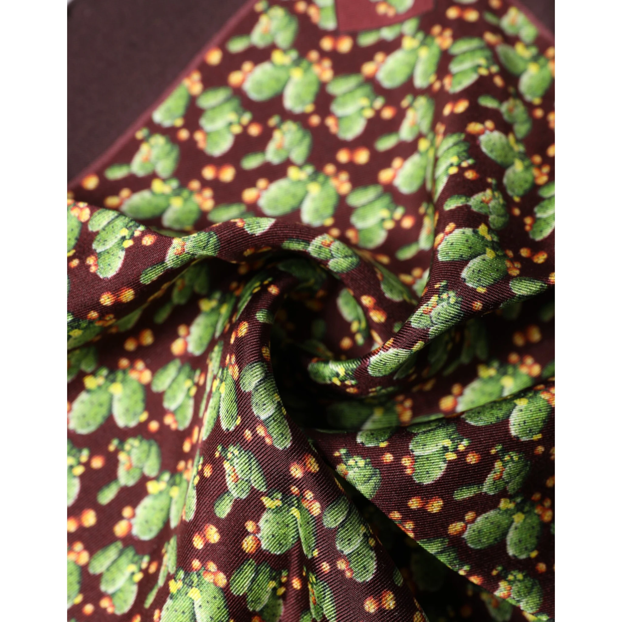Brown Cactus Print Square Handkerchief Scarf