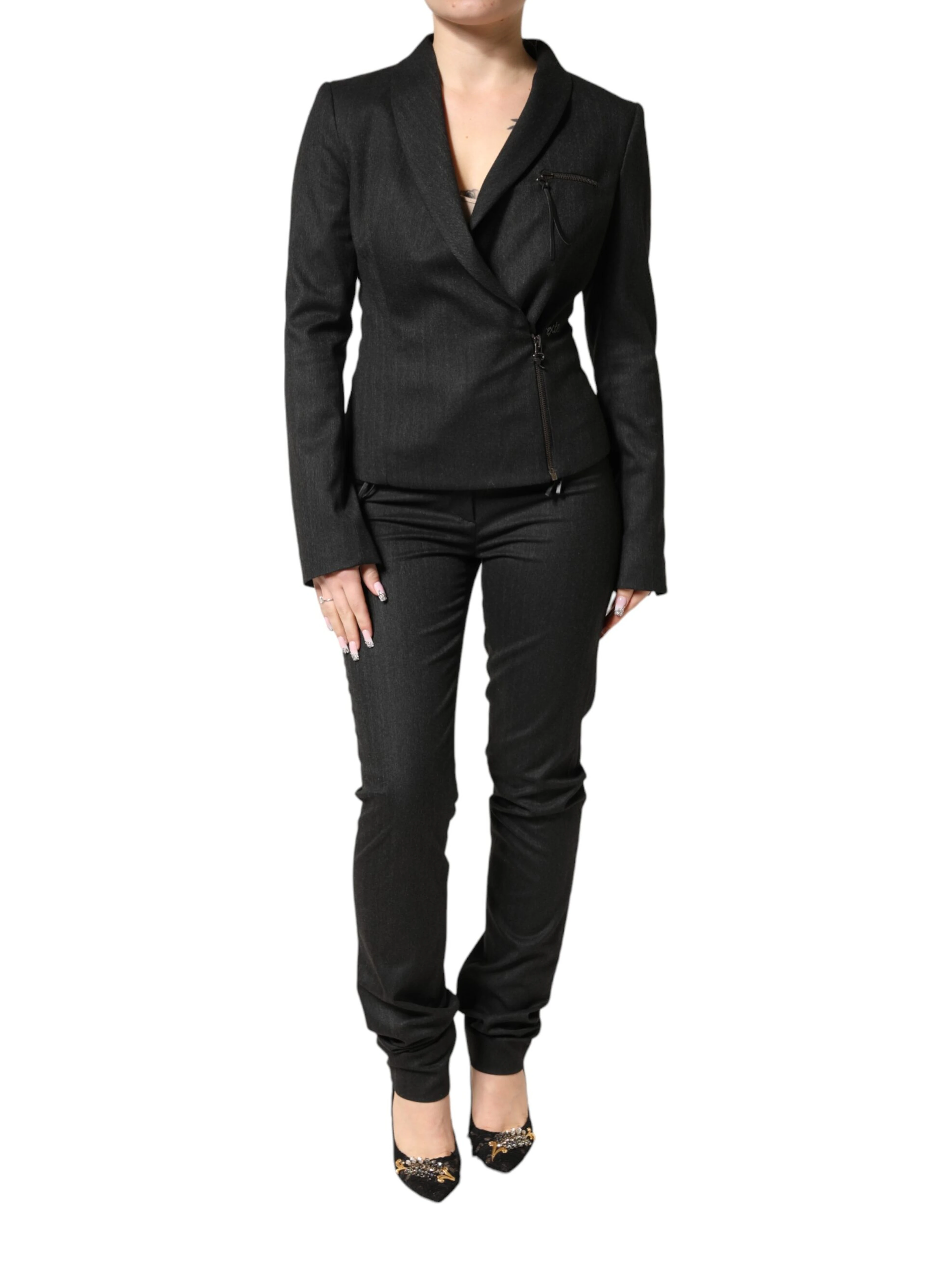 Black Double Breasted Pants Blazer Jacket 2 Piece Suit