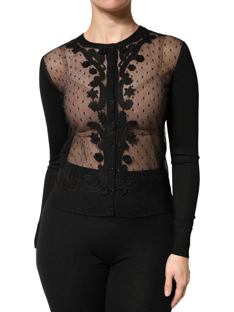 Black Sheer Button Down Cardigan Sweater alternative