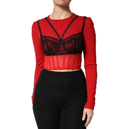 Red Black Nylon Bralette-Style Cropped Top