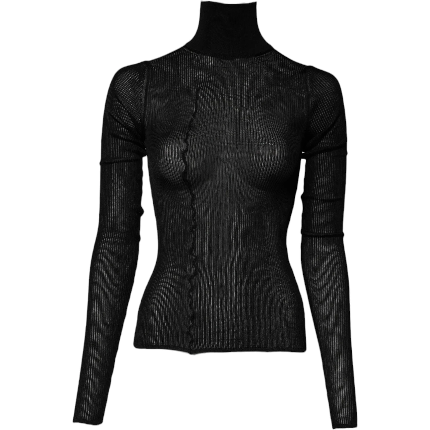 Black Viscose Turtle Neck Pullover Top