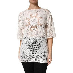 White Embroidery Lace Cotton Blouse Top