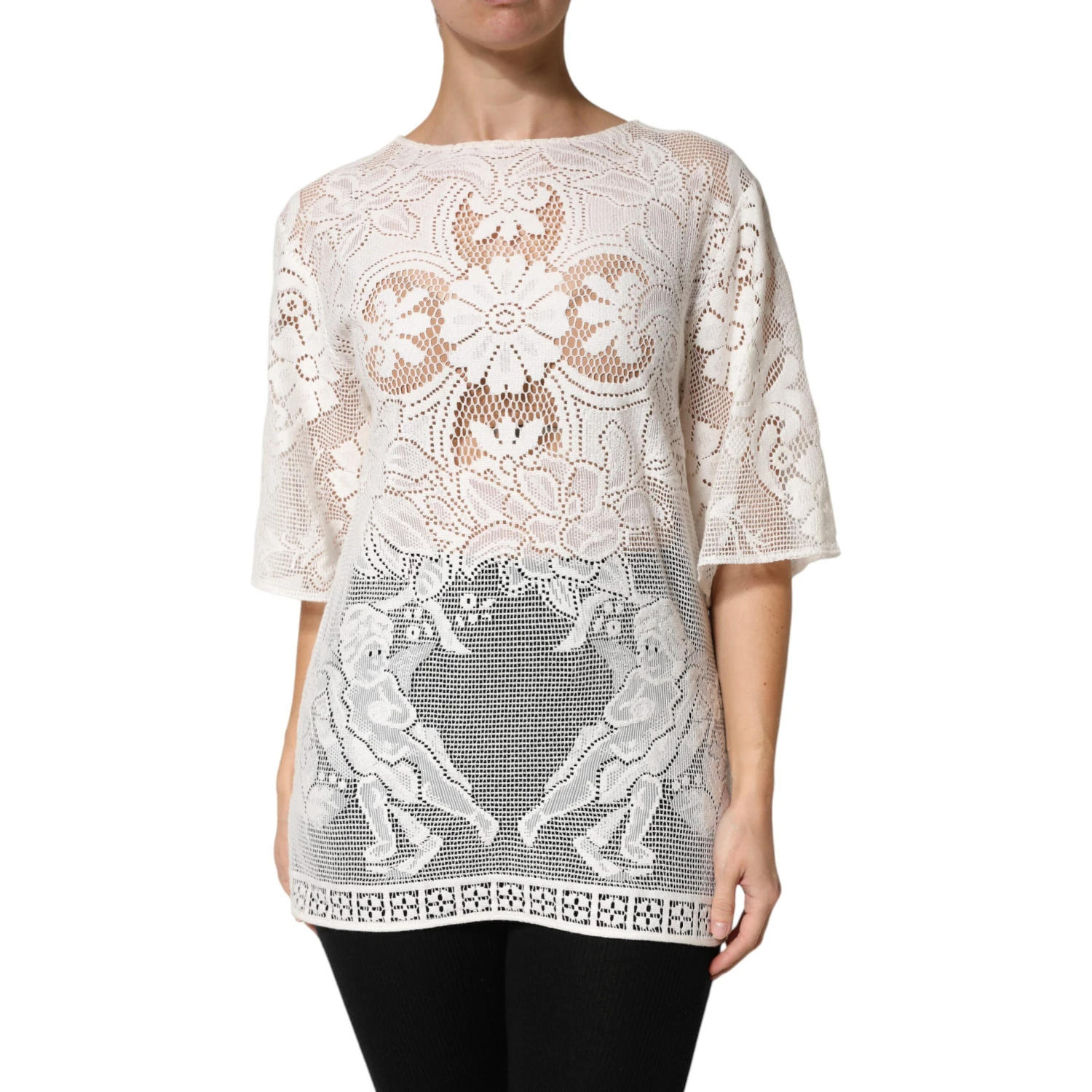 White Embroidery Lace Cotton Blouse Top
