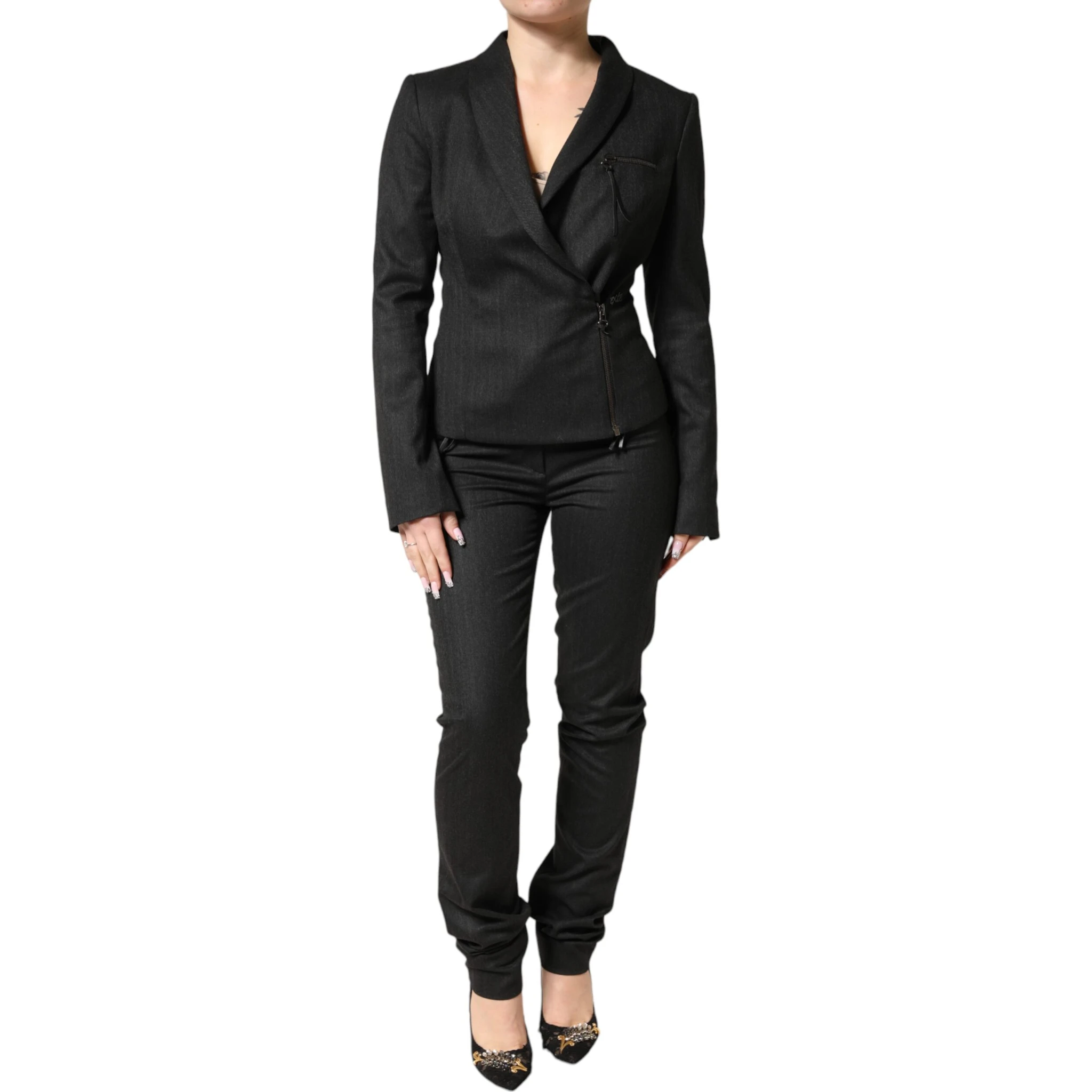 Black Double Breasted Pants Blazer Jacket 2 Piece Suit