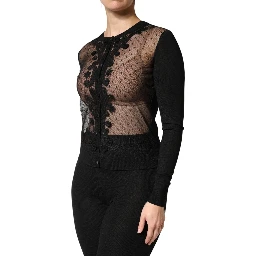 Black Sheer Button Down Cardigan Sweater