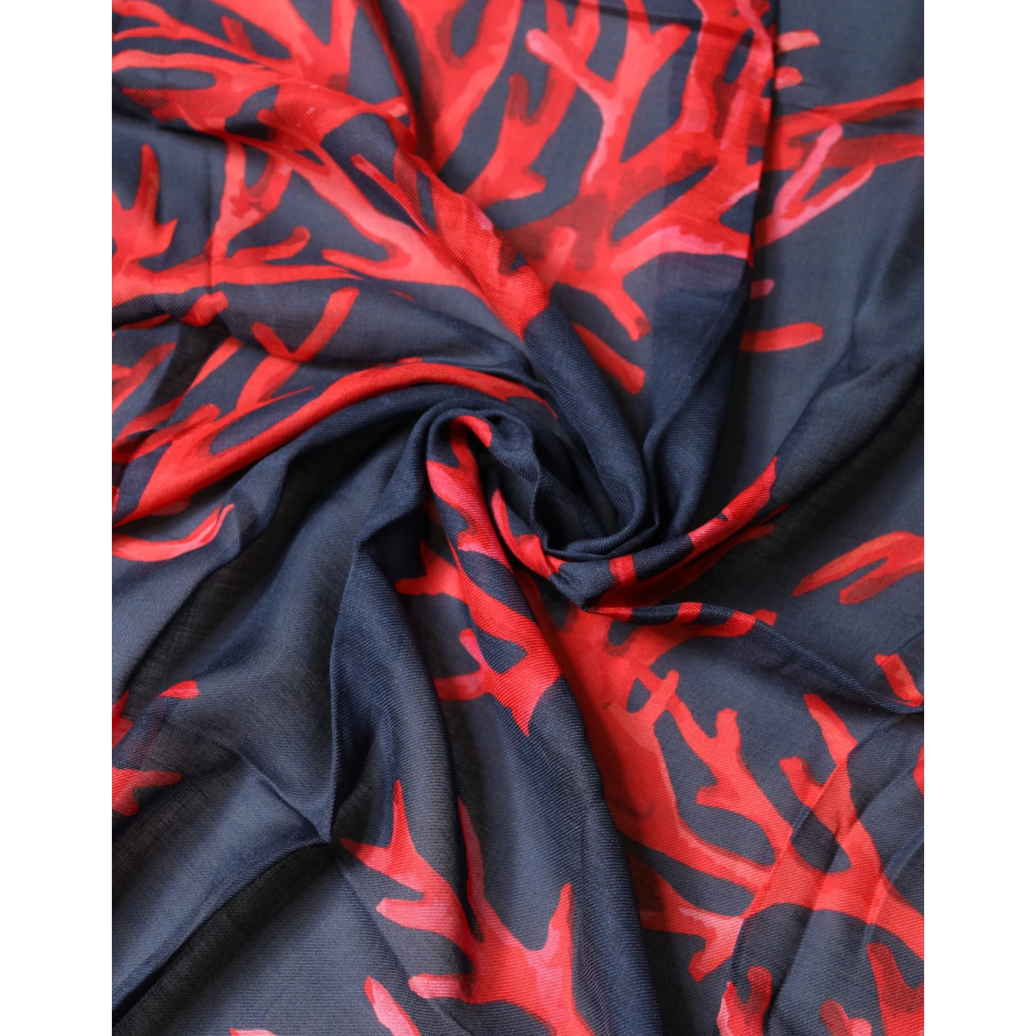 Blue Red Coral Print Square Foulard Men Scarf