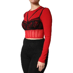 Red Black Nylon Bralette-Style Cropped Top