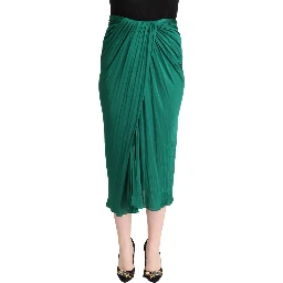 Dark Green High Waist Midi Skirt Pencil Cut Pleated