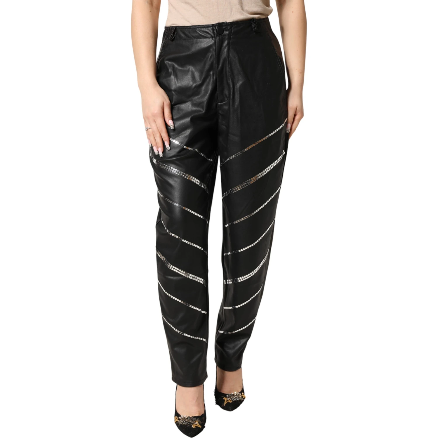 Black Embellished Tapered  Pants