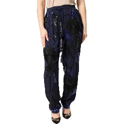 Blue Sequined Tapered Trouser Pants