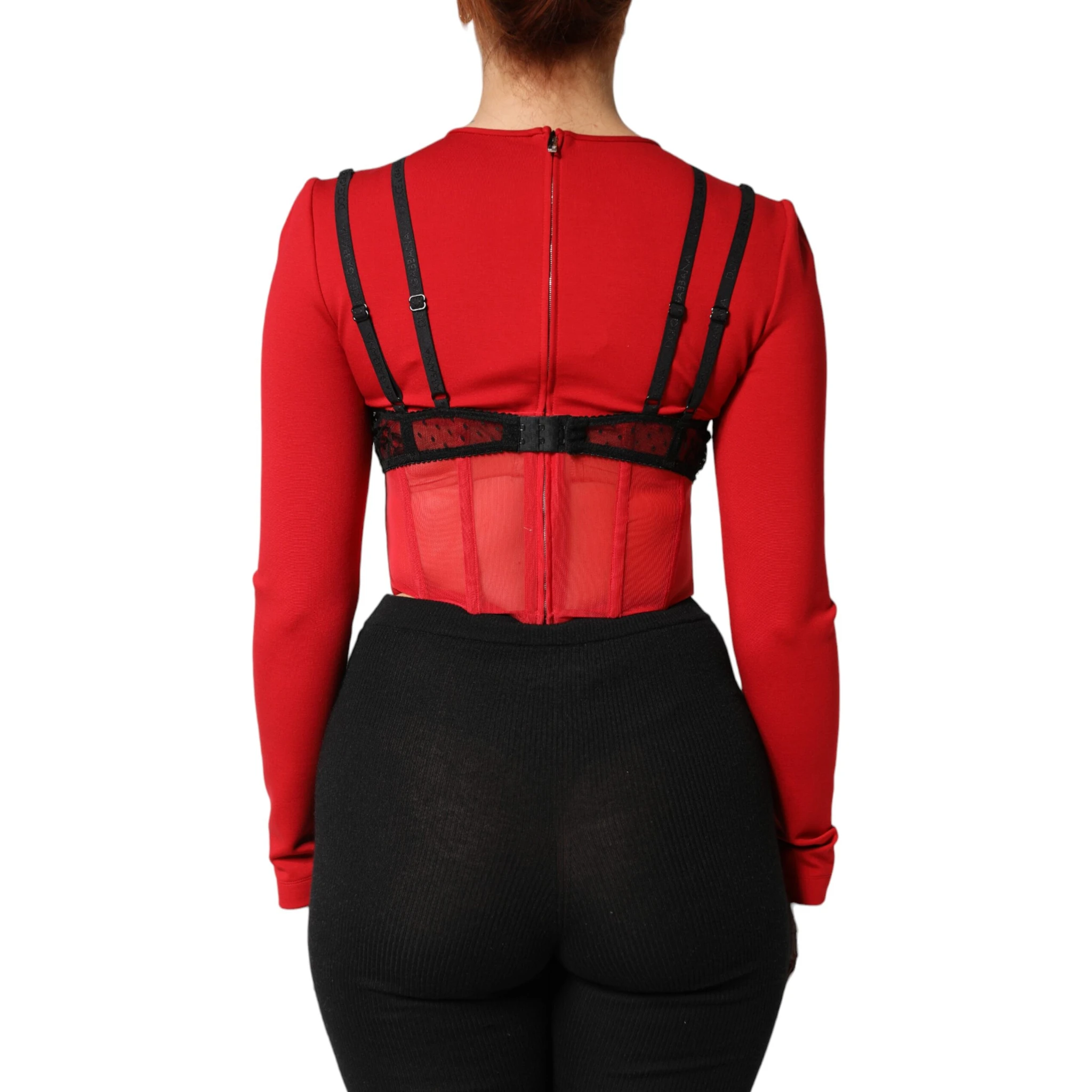 Red Black Nylon Bralette-Style Cropped Top