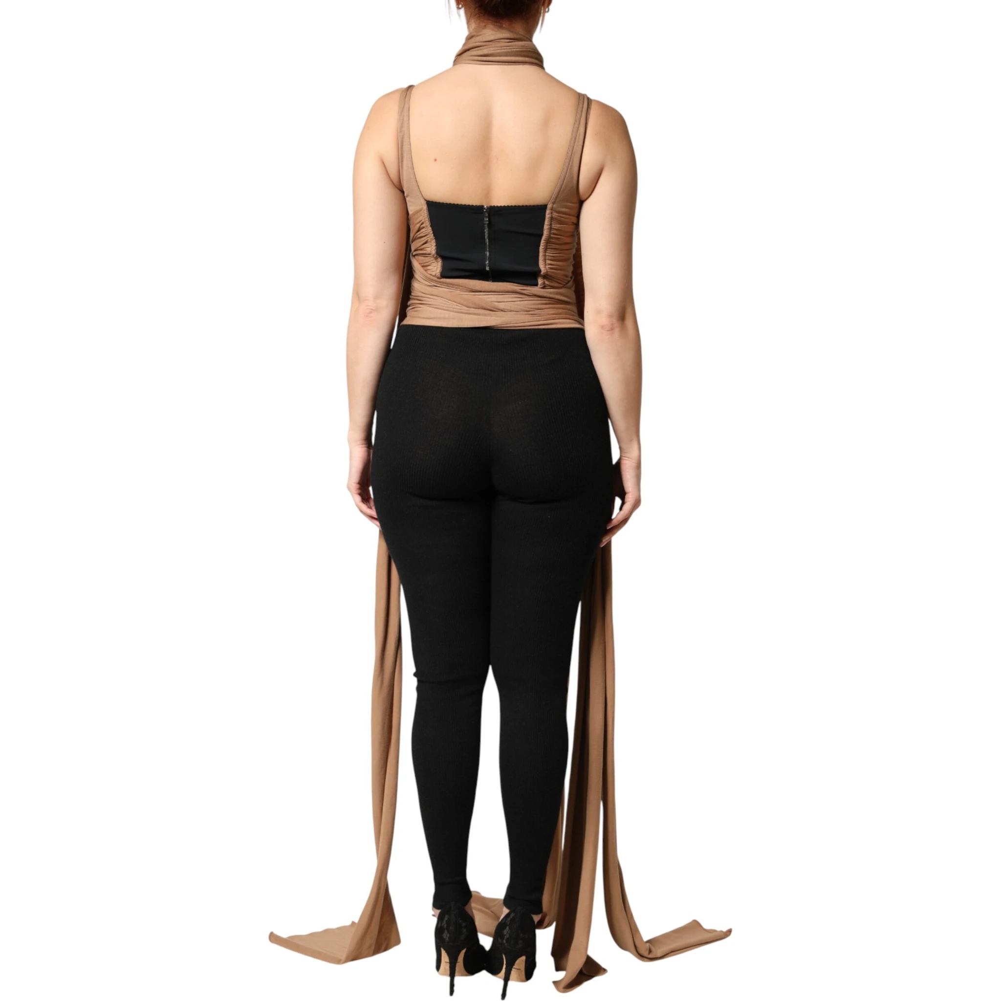 Brown Virgin Wool Sleeveless Scarf Tank Top