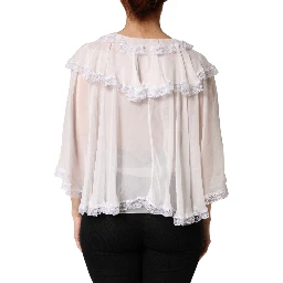 White Ruffles Lace Long Sleeve Blouse Top