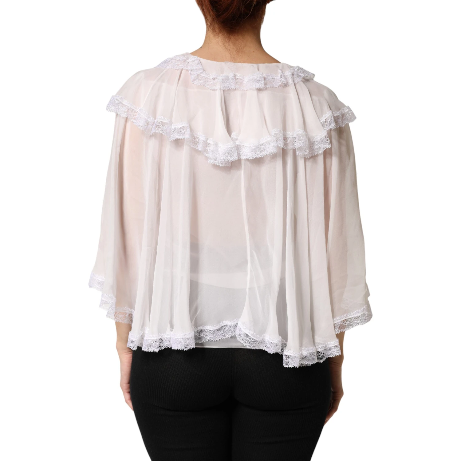 White Ruffles Lace Long Sleeve Blouse Top