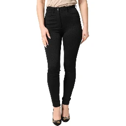Black Nylon Stretch Skinny High Waist Pants