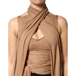 Brown Virgin Wool Sleeveless Scarf Tank Top