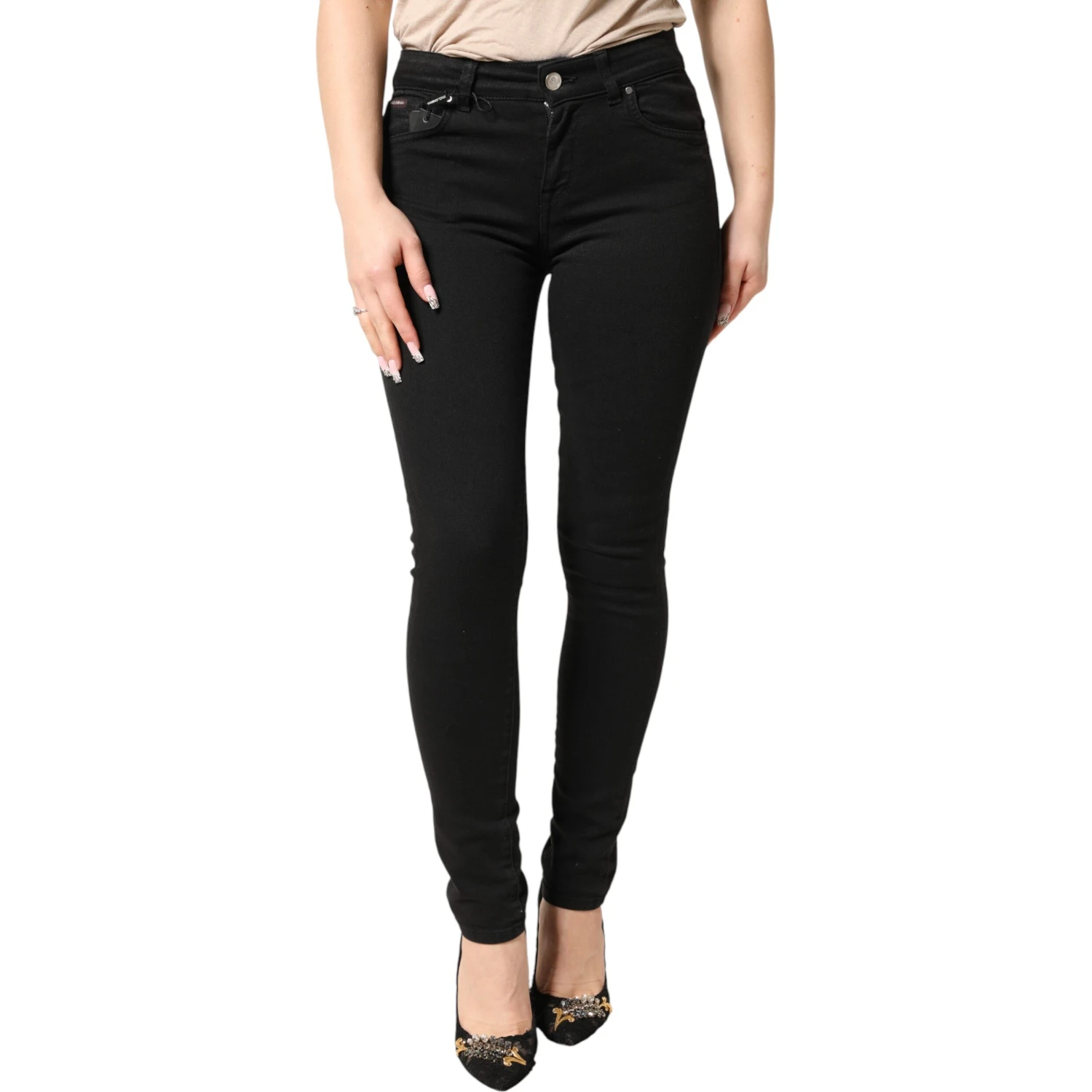 Black Cotton Stretch Skinny Denim Jeans