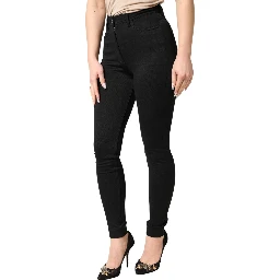 Black Nylon Stretch Skinny High Waist Pants