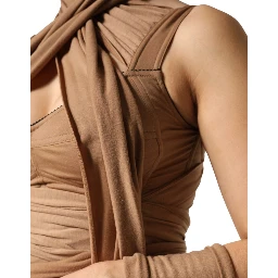 Brown Virgin Wool Sleeveless Scarf Tank Top