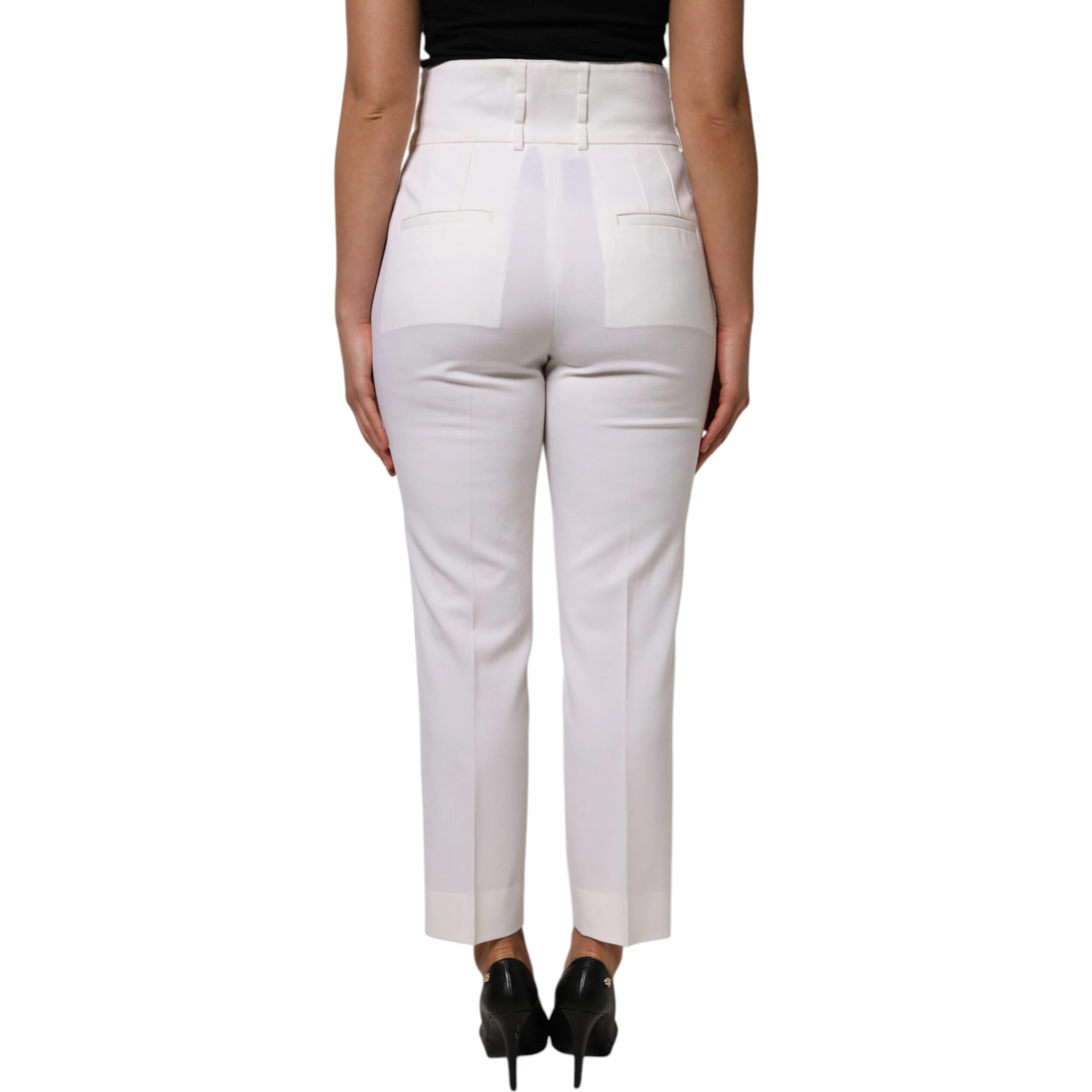 White Wool High Waist Tapered Trouser Pants