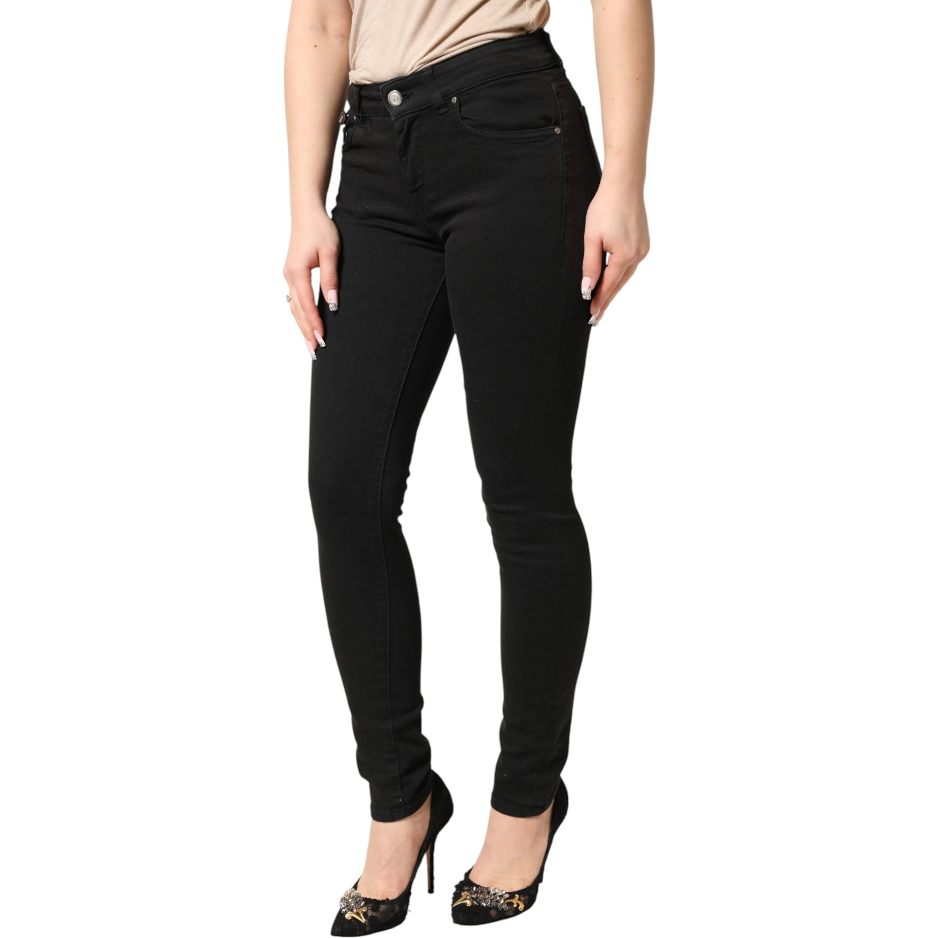 Black Cotton Stretch Skinny Denim Jeans