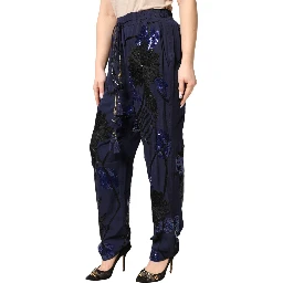 Blue Sequined Tapered Trouser Pants