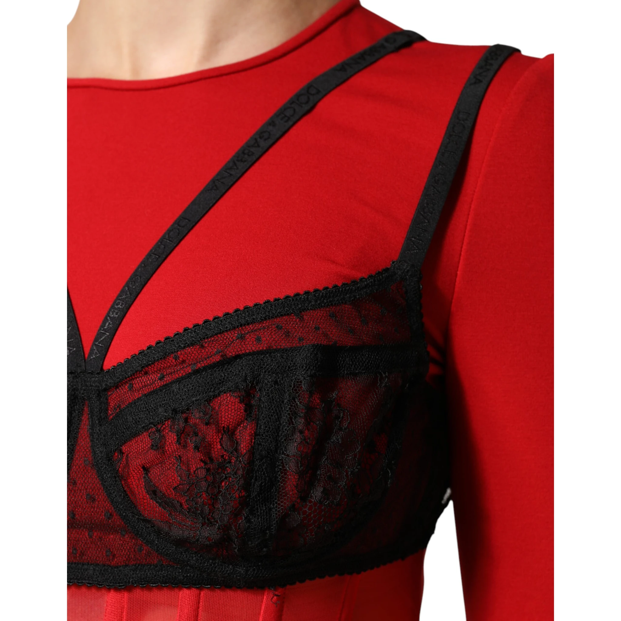 Red Black Nylon Bralette-Style Cropped Top