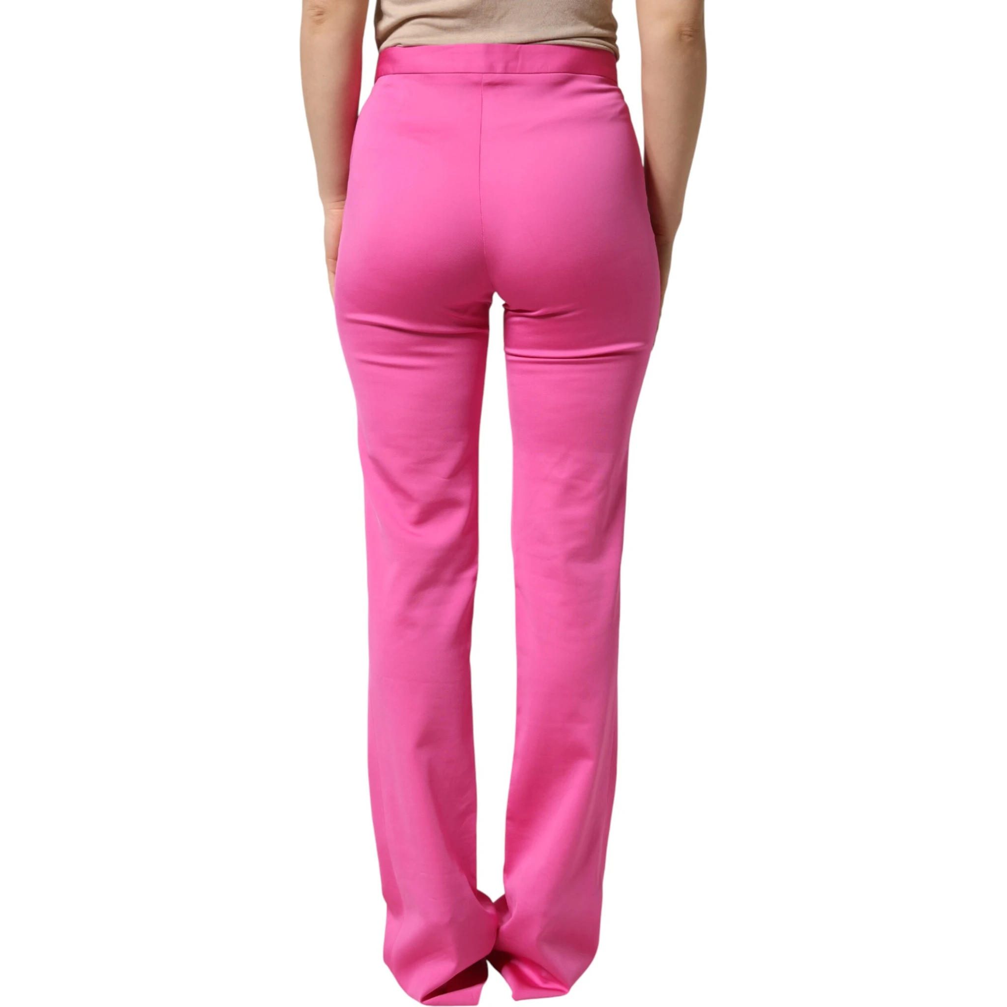 Pink Viscose High Waist Straight Casual Trouser Pants