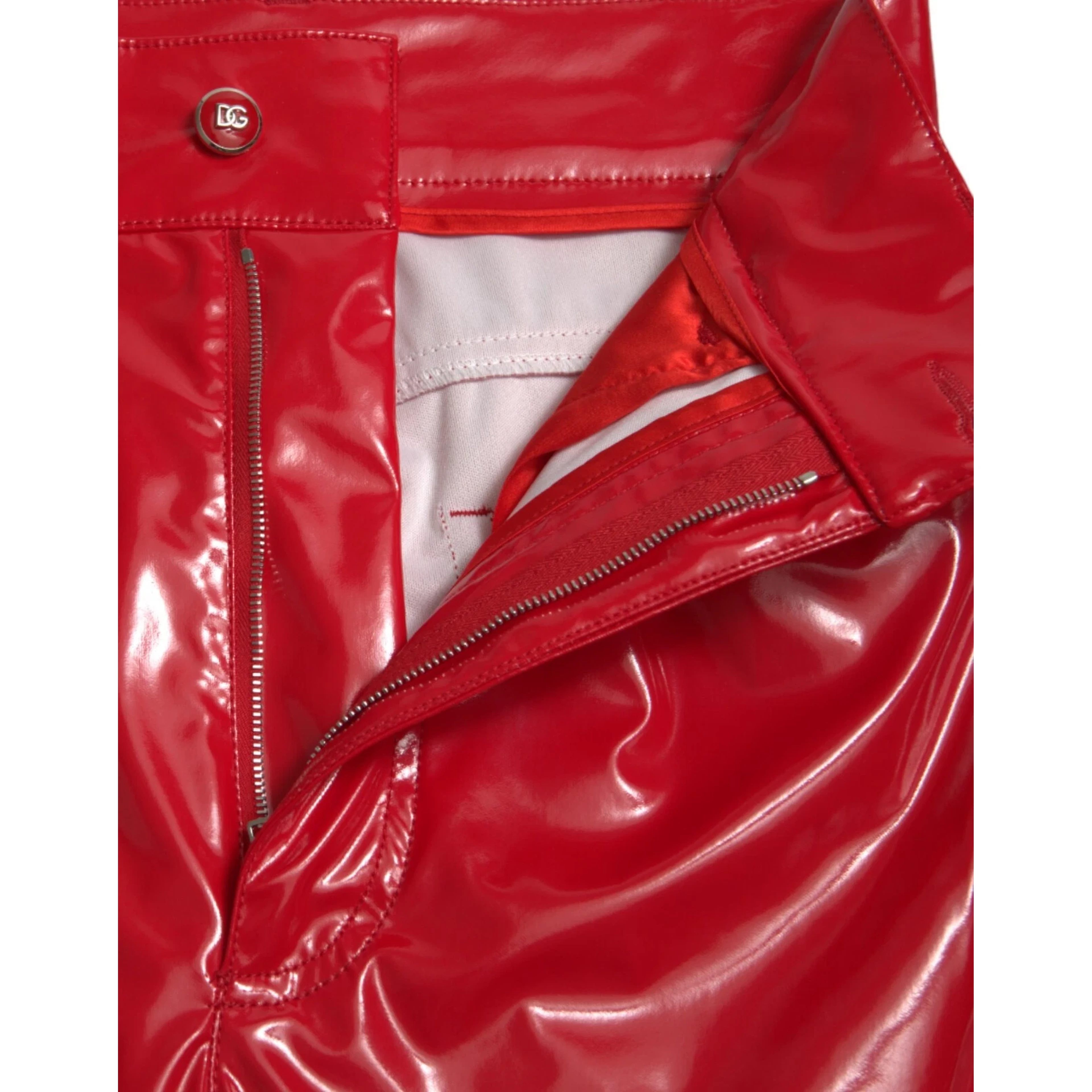 Shiny Red High Waist Skinny Trouser Pants