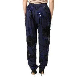 Blue Sequined Tapered Trouser Pants