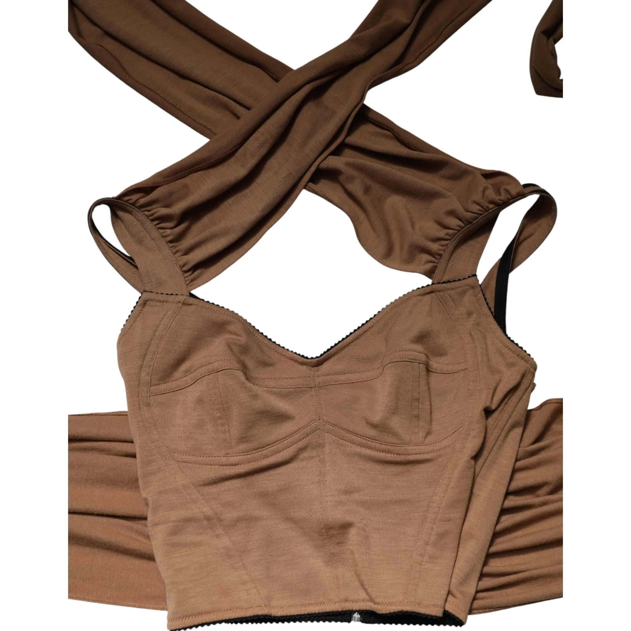 Brown Virgin Wool Sleeveless Scarf Tank Top
