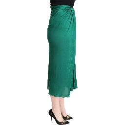 Dark Green High Waist Midi Skirt Pencil Cut Pleated