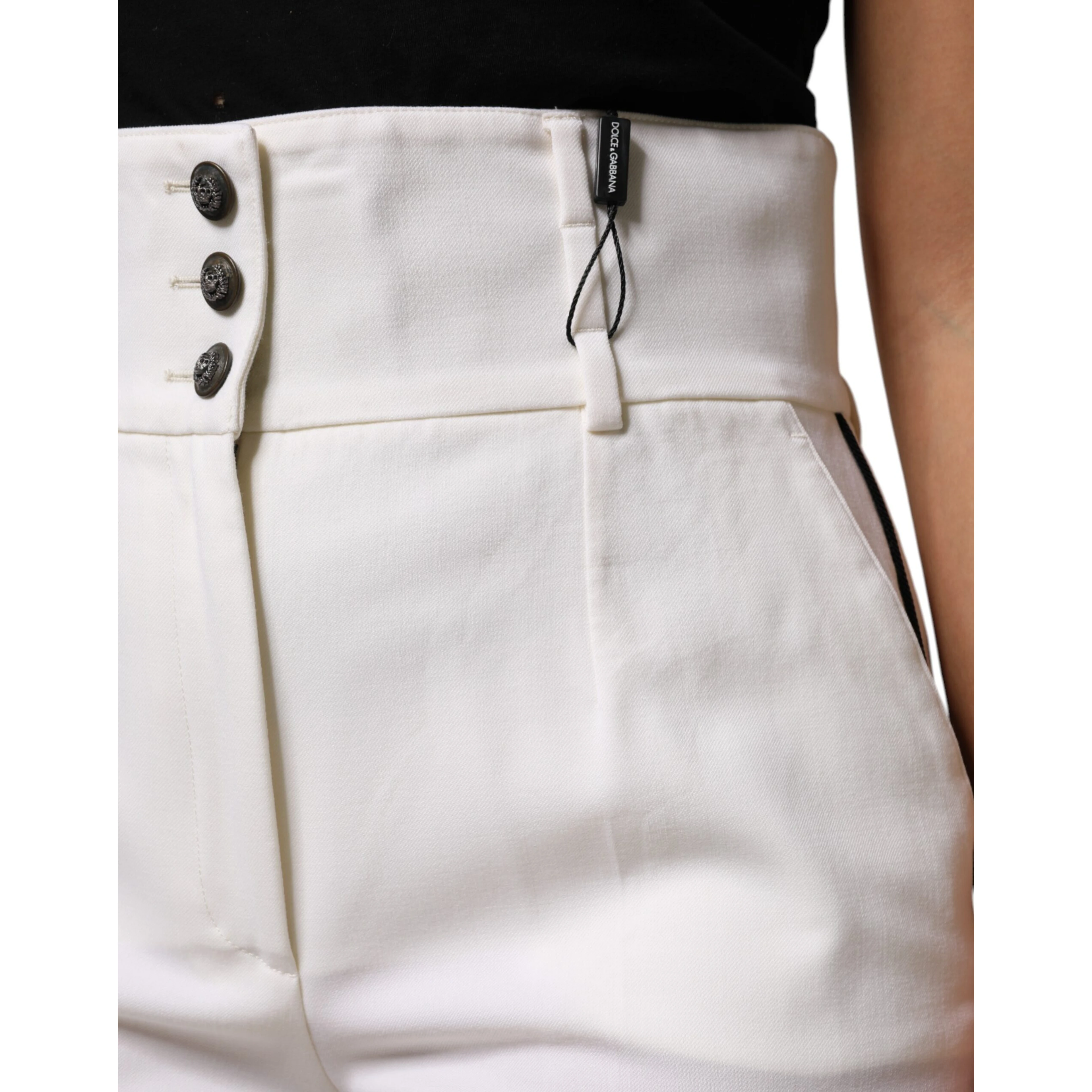 White Wool High Waist Tapered Trouser Pants
