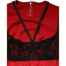 Red Black Nylon Bralette-Style Cropped Top