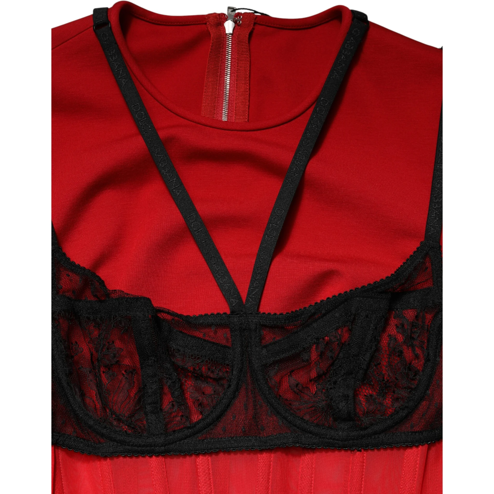 Red Black Nylon Bralette-Style Cropped Top