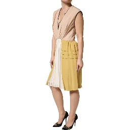Multicolor Silk Deep V-neck Sleeveless Knee Length Dress