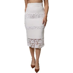 White Floral Lace High Waist Pencil Cut  Skirt