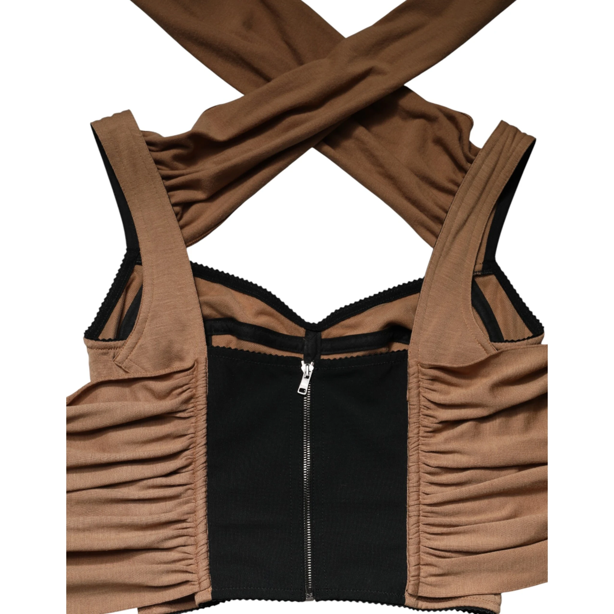 Brown Virgin Wool Sleeveless Scarf Tank Top