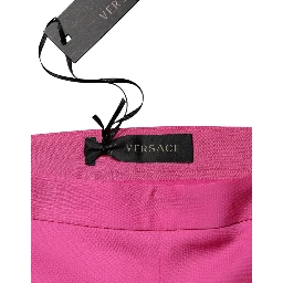 Pink Viscose High Waist Straight Casual Trouser Pants