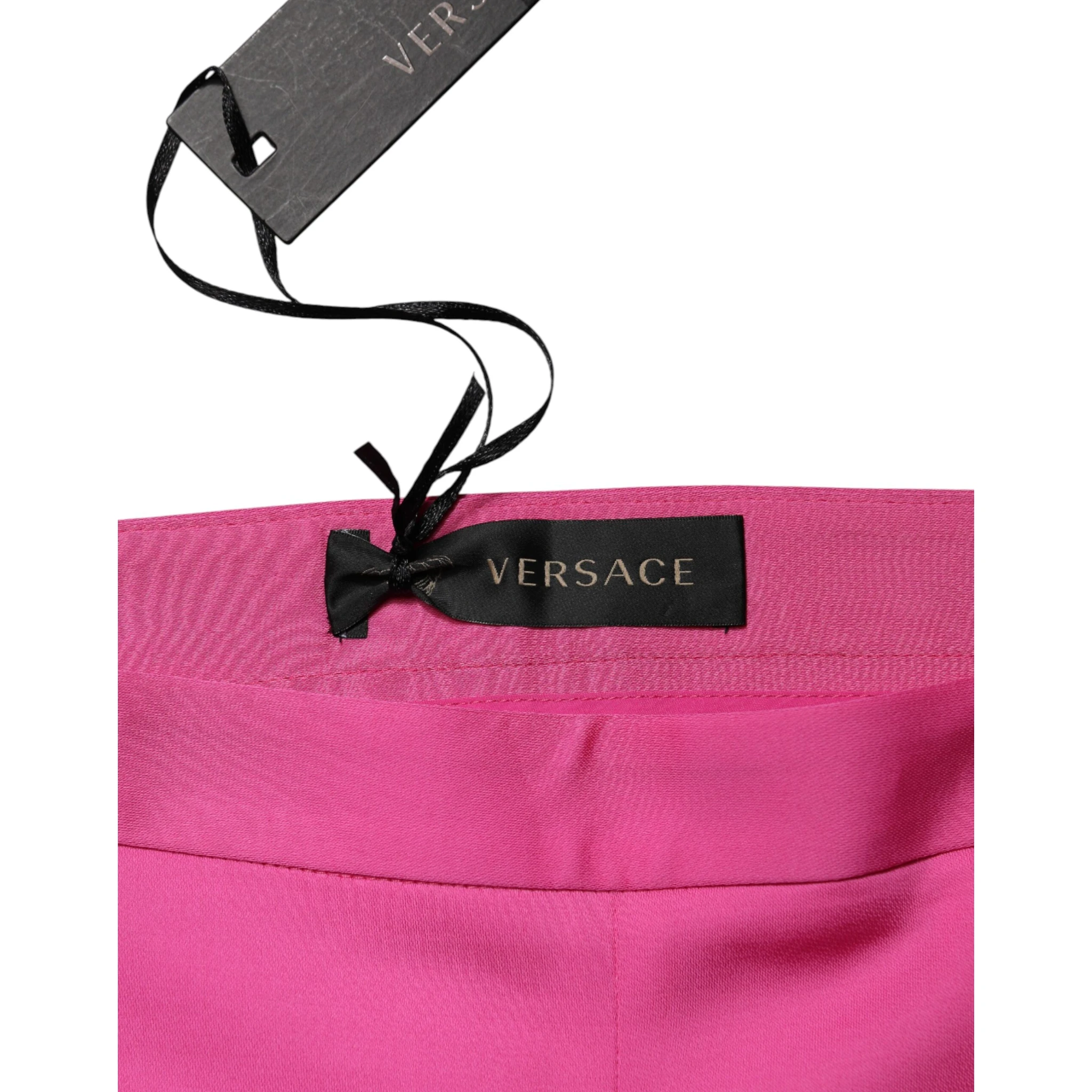 Pink Viscose High Waist Straight Casual Trouser Pants