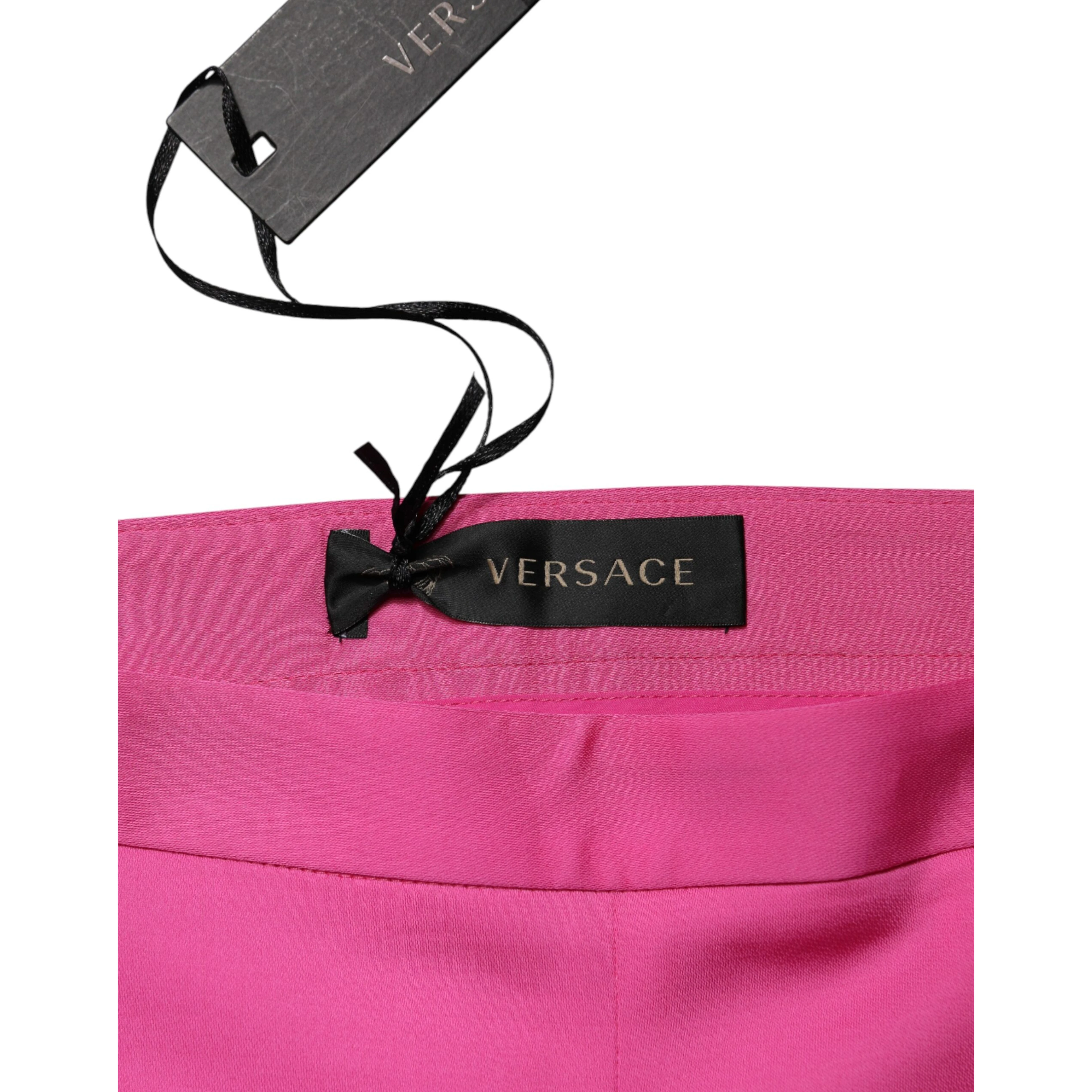 Pink Viscose High Waist Straight Casual Trouser Pants