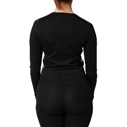 Black Sheer Button Down Cardigan Sweater