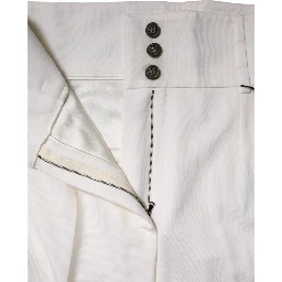 White Wool High Waist Tapered Trouser Pants
