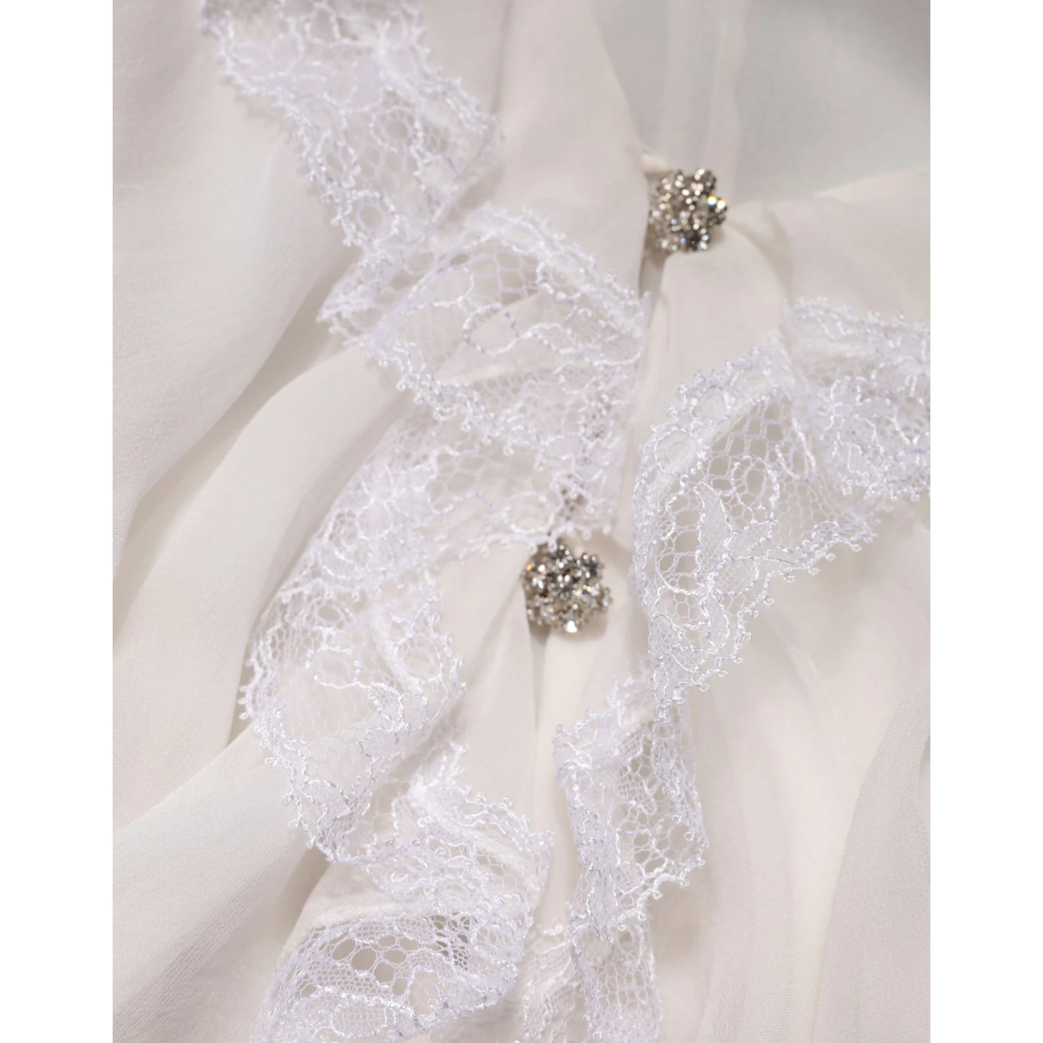 White Ruffles Lace Long Sleeve Blouse Top