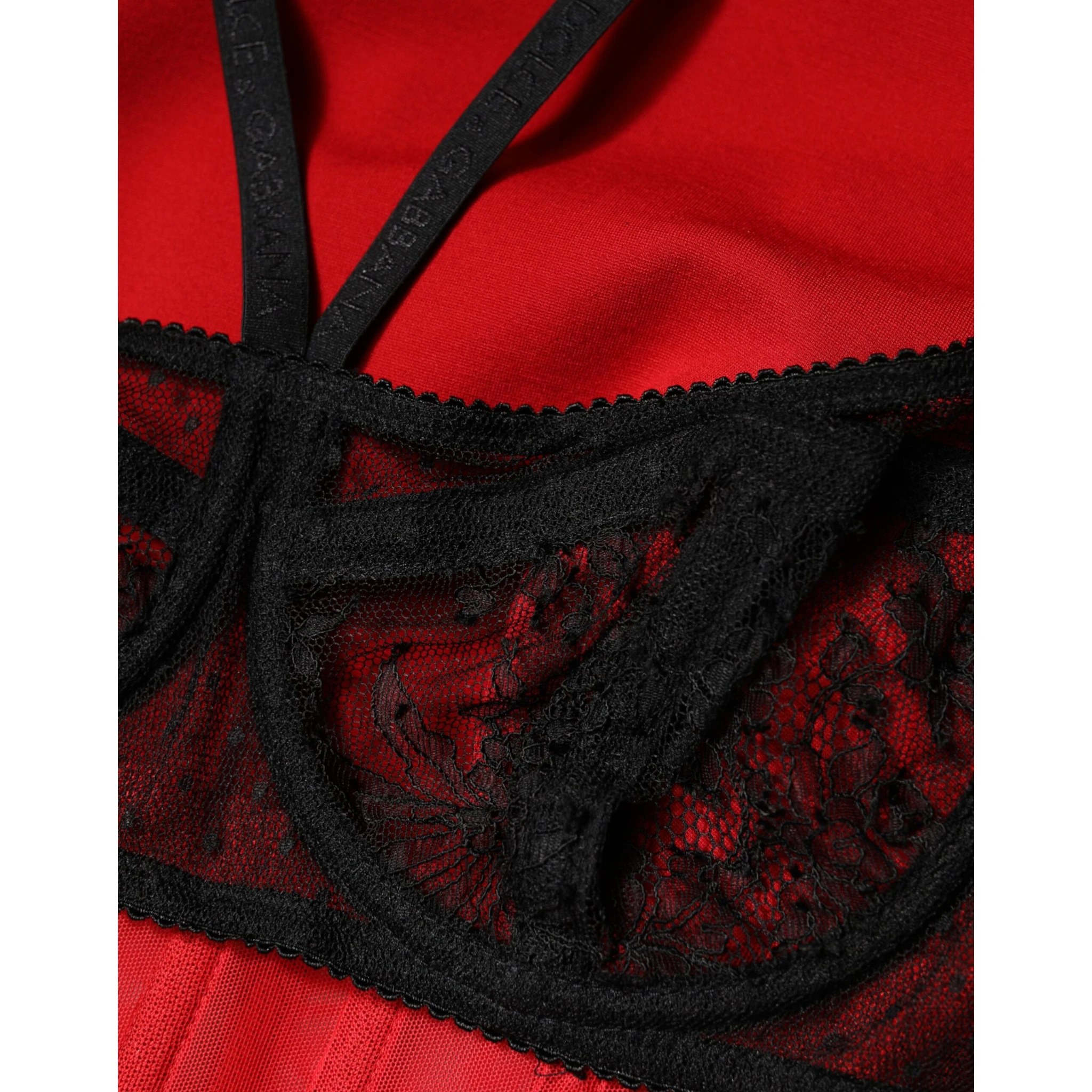 Red Black Nylon Bralette-Style Cropped Top