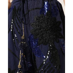 Blue Sequined Tapered Trouser Pants