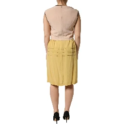 Multicolor Silk Deep V-neck Sleeveless Knee Length Dress