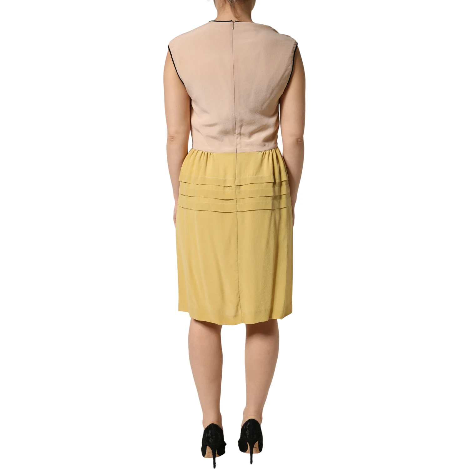 Multicolor Silk Deep V-neck Sleeveless Knee Length Dress